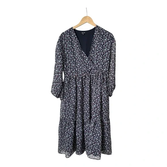 Madewell Tie-Waist Midi Dress in Harvest Vine Deep Navy Floral V- Size Small - Picture 9 of 16